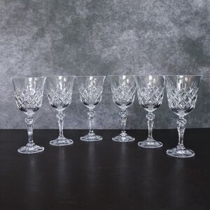Vintage Clear Cut Crystal Wine Glass Goblet Set of Six